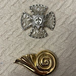 Vintage shell and cross Brooches